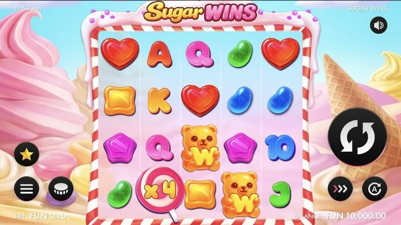 Sugar Wins – หน้าจอเกมที่มีวงล้อขนาด 5x4